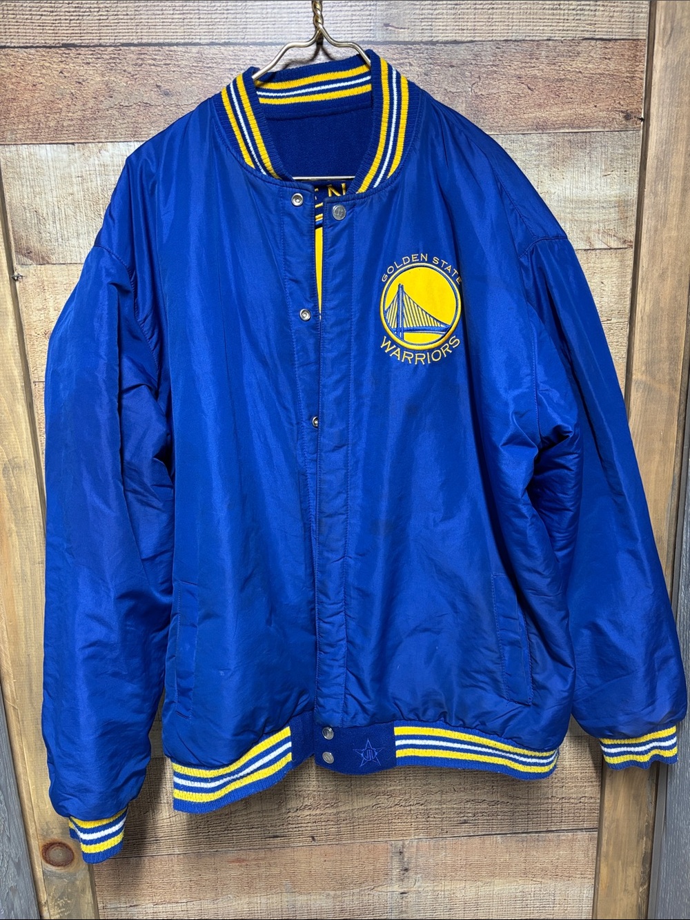 Golden State Warriors Reversible Blue Satin Bomber Jacket